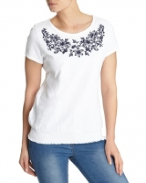 Embroidered Bubble Hem T-Shirt
