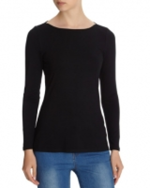 Long-Sleeved Satin Trim Crew-Neck T-Shirt