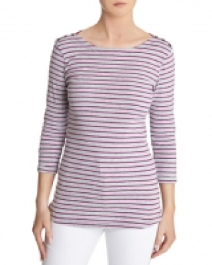 Long-Sleeved Button Boat-Neck Top