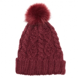 Cable-Knit Fur Bobble Hat
