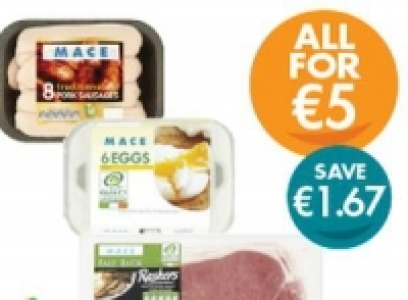MACE Traditional Sausages/Fresh Eggs/Pale Back Rashers