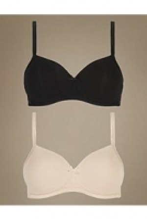 2 Pack Cotton Rich Padded T-Shirt Full Cup Bras A-D 19.00 €