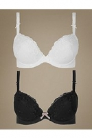 2 Pack Embroidered Padded Plunge Bras DD-G 24.00 €