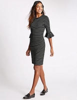 Marks and Spencer  Frill Cuff Striped 3/4 Sleeve Tunic Dress