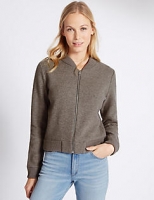 Marks and Spencer  Crew Neck Long Sleeve Bomber Cardigan with Wool