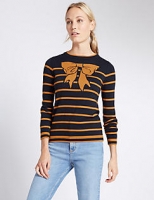 Marks and Spencer  Striped Bow Print Crew Neck Jumper