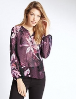Marks and Spencer  Printed Notch Neck Long Sleeve Blouse