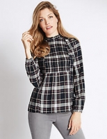 Marks and Spencer  Checked High Neck Long Sleeve Blouse