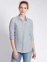 Marks and Spencer  Pure Linen Striped Long Sleeve Shirt