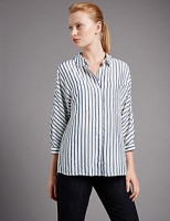 Marks and Spencer  Striped Collared Neck 3/4 Sleeve Blouse