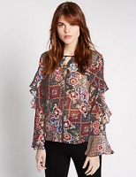 Marks and Spencer  Floral Print Ruffle Sleeve Blouse