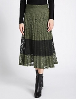 Marks and Spencer  Lace Colour Block Pleated Midi Skirt