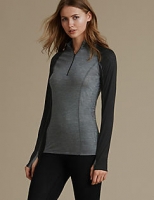 Marks and Spencer  Long Sleeve Zip Neck Thermal Top with Merino Wool