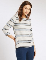 Marks and Spencer  Twill Striped 3/4 Sleeve T-Shirt