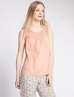 Marks and Spencer  PETITE Pure Cotton Lace Yoke Sleeveless Top