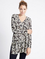 Marks and Spencer  Butterfly Print Pleated V-Neck Jersey Top