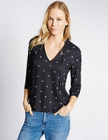 Marks and Spencer  Geometric Print V-Neck 3/4 Sleeve Shell Top