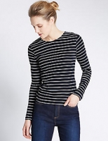 Marks and Spencer  Pure Cotton Striped Crew Neck T-Shirt