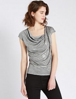 Marks and Spencer  Metallic Cowl Neck Short Sleeve Jersey Top