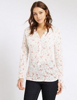 Marks and Spencer  Floral Print Notch Neck Long Sleeve T-Shirt