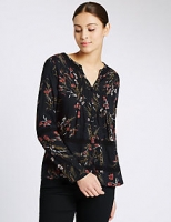 Marks and Spencer  Floral Print Notch Neck Long Sleeve Blouse