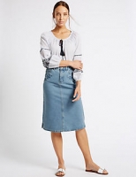 Marks and Spencer  Denim Embroidered A-Line Midi Skirt
