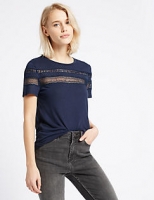 Marks and Spencer  Lace Trim Round Neck Short Sleeve T-Shirt