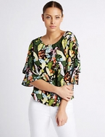 Marks and Spencer  Bird Print Tiered Sleeve Shell Top