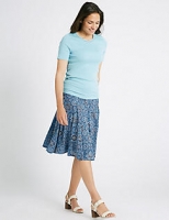 Marks and Spencer  Cotton Blend Floral Print A-Line Midi Skirt