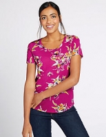 Marks and Spencer  Floral Print Dipped Hem T-Shirt