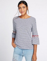 Marks and Spencer  Pure Cotton Striped Flared Sleeve T-Shirt