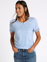 Marks and Spencer  Pure Cotton Lace Detail T-Shirt