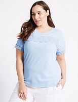 Marks and Spencer  PLUS Pure Cotton Lace Short Sleeve T-Shirt
