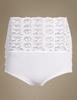 Marks and Spencer  5 Pack Cotton Rich Lace Waist High Leg Knickers