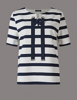 Marks and Spencer  Pure Cotton Striped Tie Detail T-Shirt