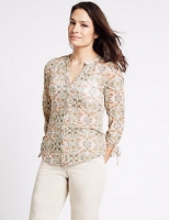 Marks and Spencer  Cotton Blend Floral Print 3/4 Sleeve Blouse