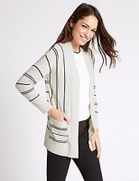 Marks and Spencer  Striped Open Front 2 Pockets Cardigan