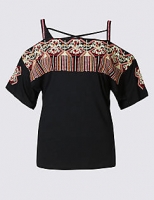 Marks and Spencer  Cotton Rich Embroidered Cold Shoulder Gypsy