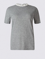 Marks and Spencer  Cotton Blend Contrasting Neckline T-Shirt