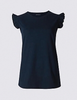 Marks and Spencer  Pure Cotton Ruffle Trim Round Neck T-Shirt