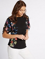 Marks and Spencer  Mirror Floral Print Tie Sleeve T-Shirt
