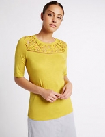 Marks and Spencer  Geometric Lace Panel Half Sleeve Shell Top