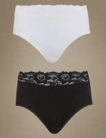 Marks and Spencer  5 Pack Cotton Rich Lace Waist Midi Knickers with New & Impro