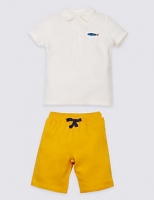 Marks and Spencer  2 Piece Cotton Rich Towelling Polo Shirt & Shorts Outfit