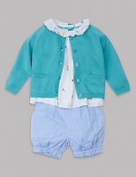 Marks and Spencer  3 Piece Pure Cotton Cardigan, Top & Shorts Outfit