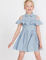 Marks and Spencer  Pure Cotton Cold Shoulder Striped Dress (3-14 Years)