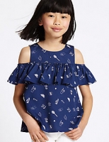 Marks and Spencer  Printed Cut Out Shoulder Frill Top (3-14 Years)