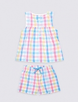 Marks and Spencer  Pure Cotton Checked Short Pyjamas (9 Months - 8 Years)