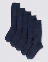 Marks and Spencer  5 Pairs of Freshfeet Cotton Rich Trim Knee High Socks (2-11 
