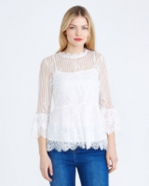 Gallery Long-Sleeved Peplum Lace Top
